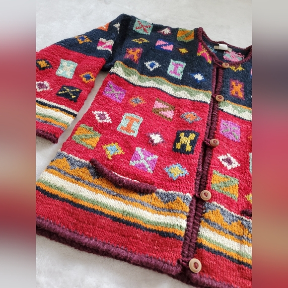 Vtg Wool Cardigan Sweater Womens Medium Aztec 90s Colorful - Picture 2 of 13
